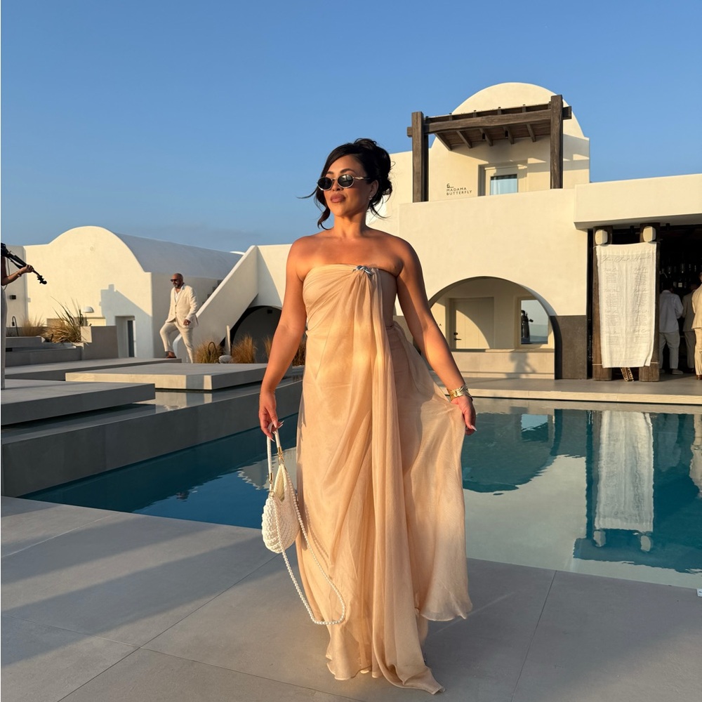 Halston Heritage Chiffon Tan Dress